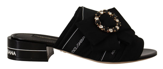 Elegant Black Crystal-Embellished Slides