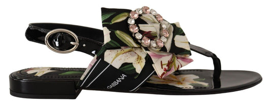 Floral Crystal-Embellished Silk Slide Sandals
