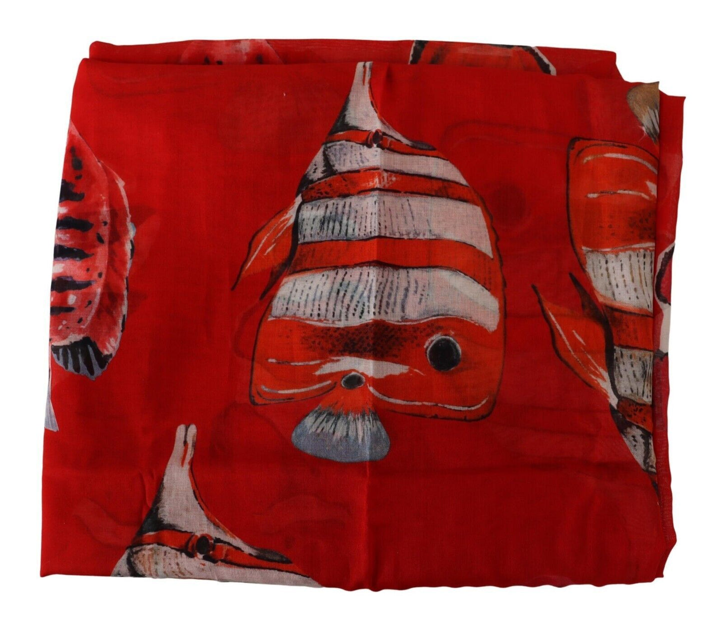 Elegant Red Fish Print Cotton Scarf