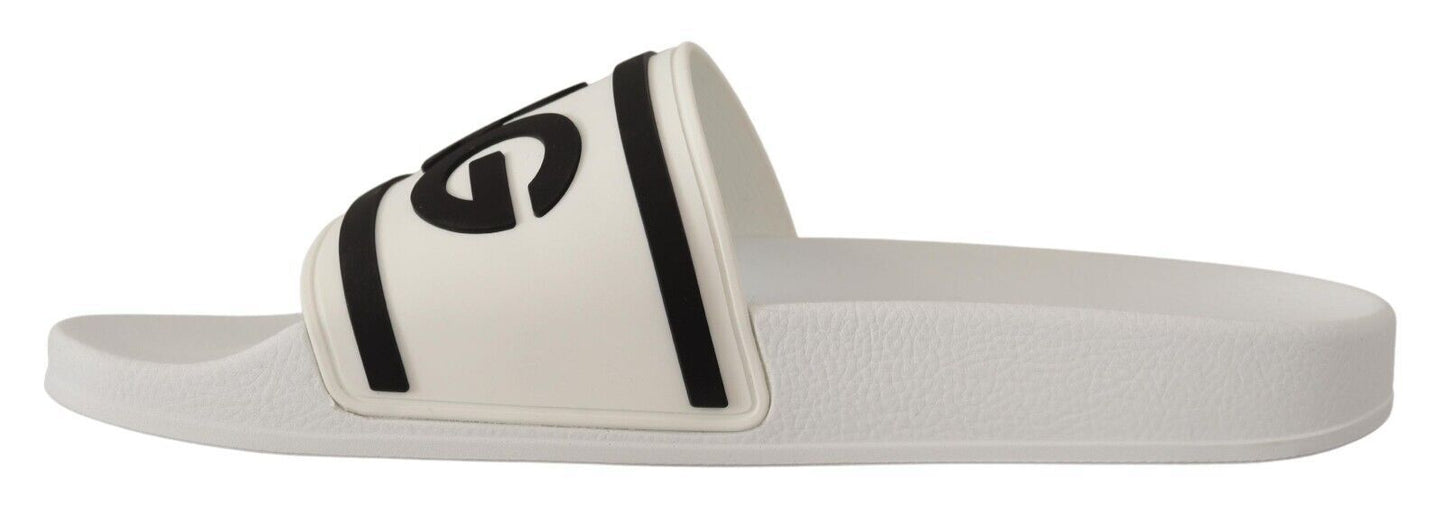 Chic White Leather Slides with Black Detailing