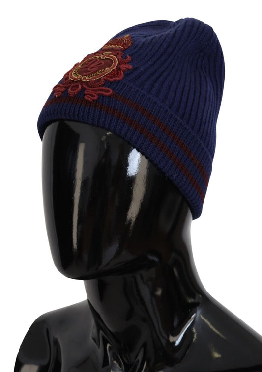 Elegant Virgin Wool Blue Beanie Hat