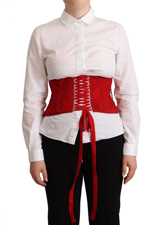 Elegant Red Silk Corset Belt Top