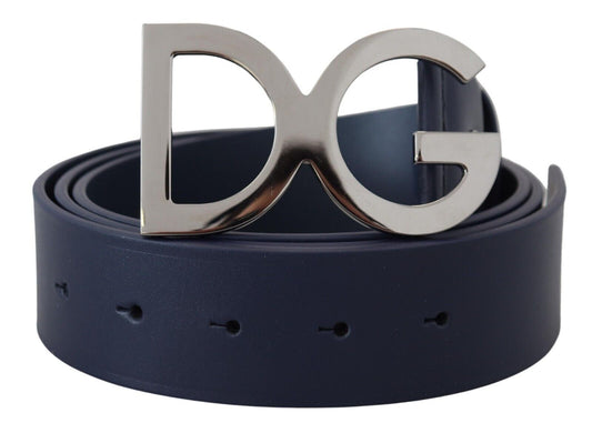 Elegant Blue Leather Belt with DG Buckle