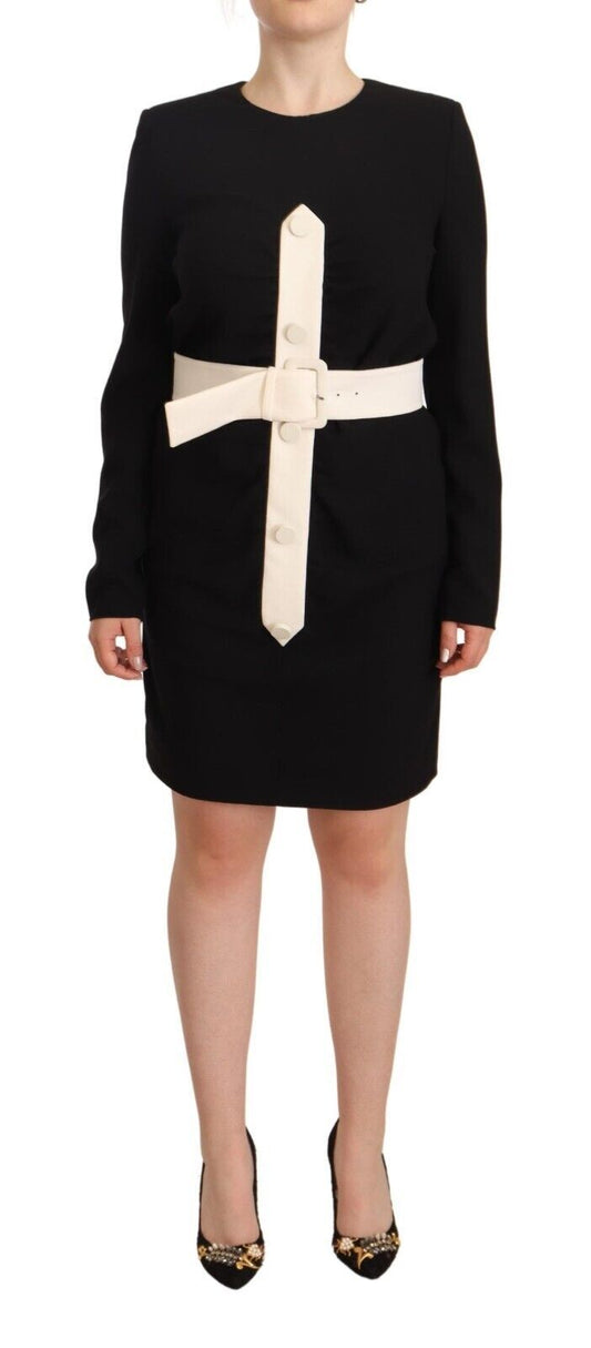 Elegant Black Wool Mini Dress with Belt