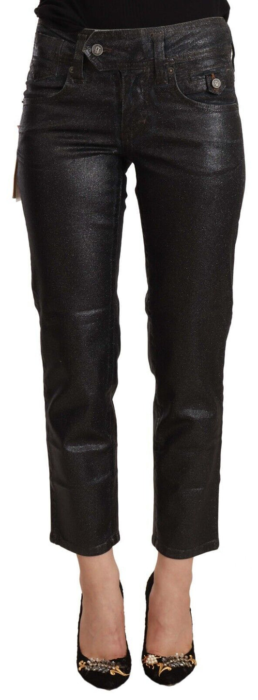Chic Black Glittered Cropped Pants