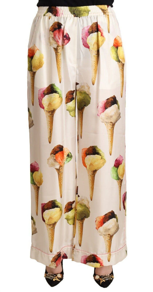 Elegant Silk Lounge Pants with Ice Cream Print