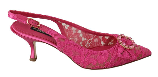 Elegant Pink Lace Slingback Heels