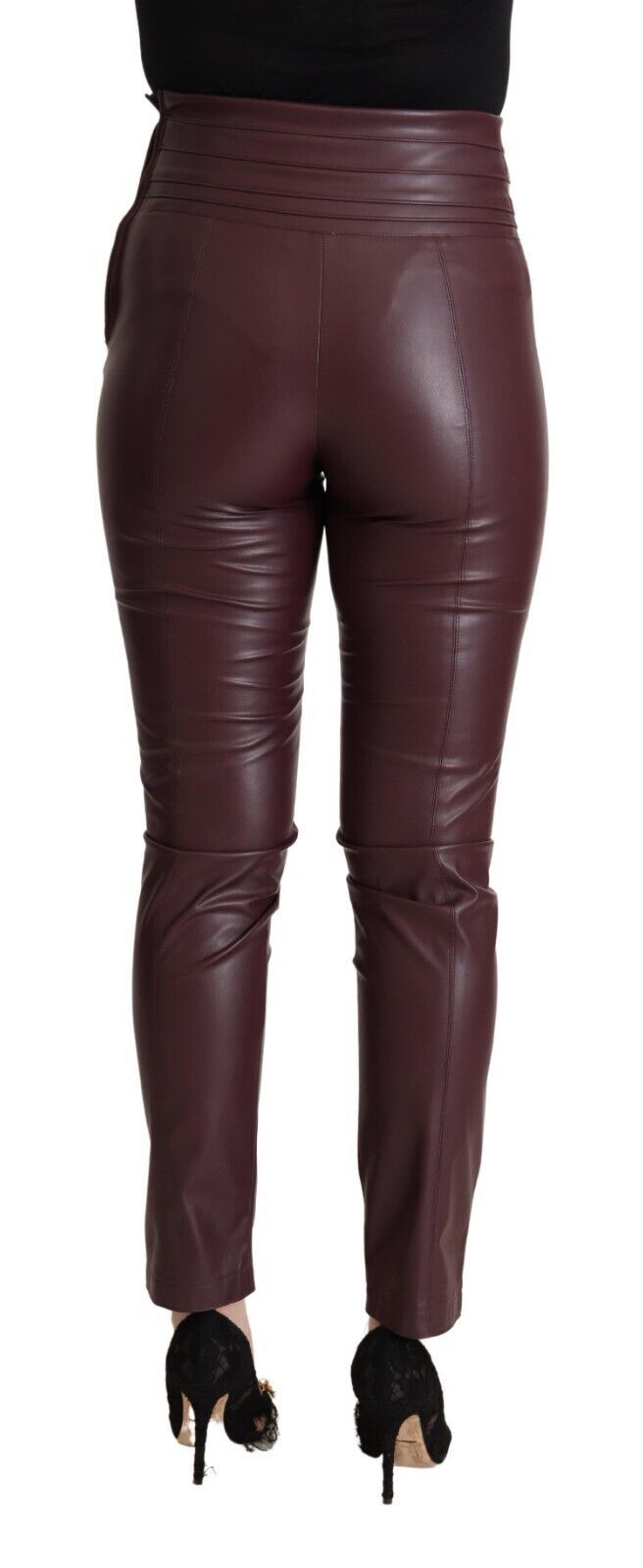 High Waist Leather Skinny Pants in Chic Brown