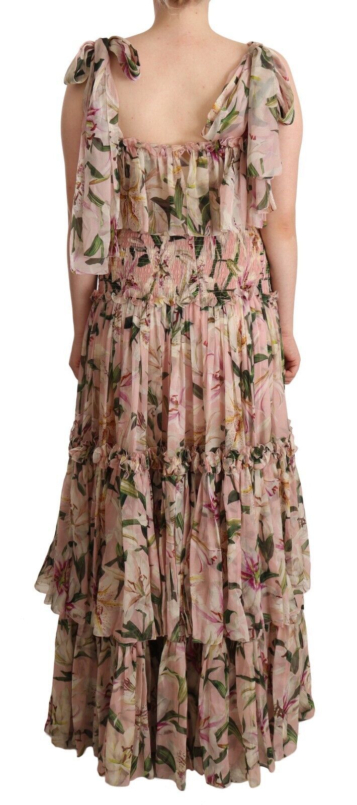 Elegant Floral Ruched Silk Long Dress