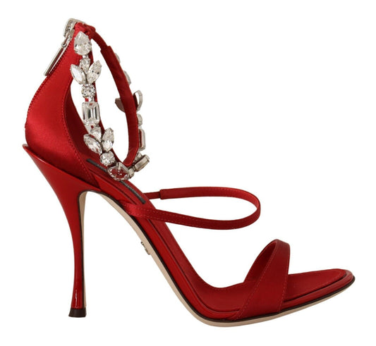 Crystal-Embellished Red Heeled Sandals
