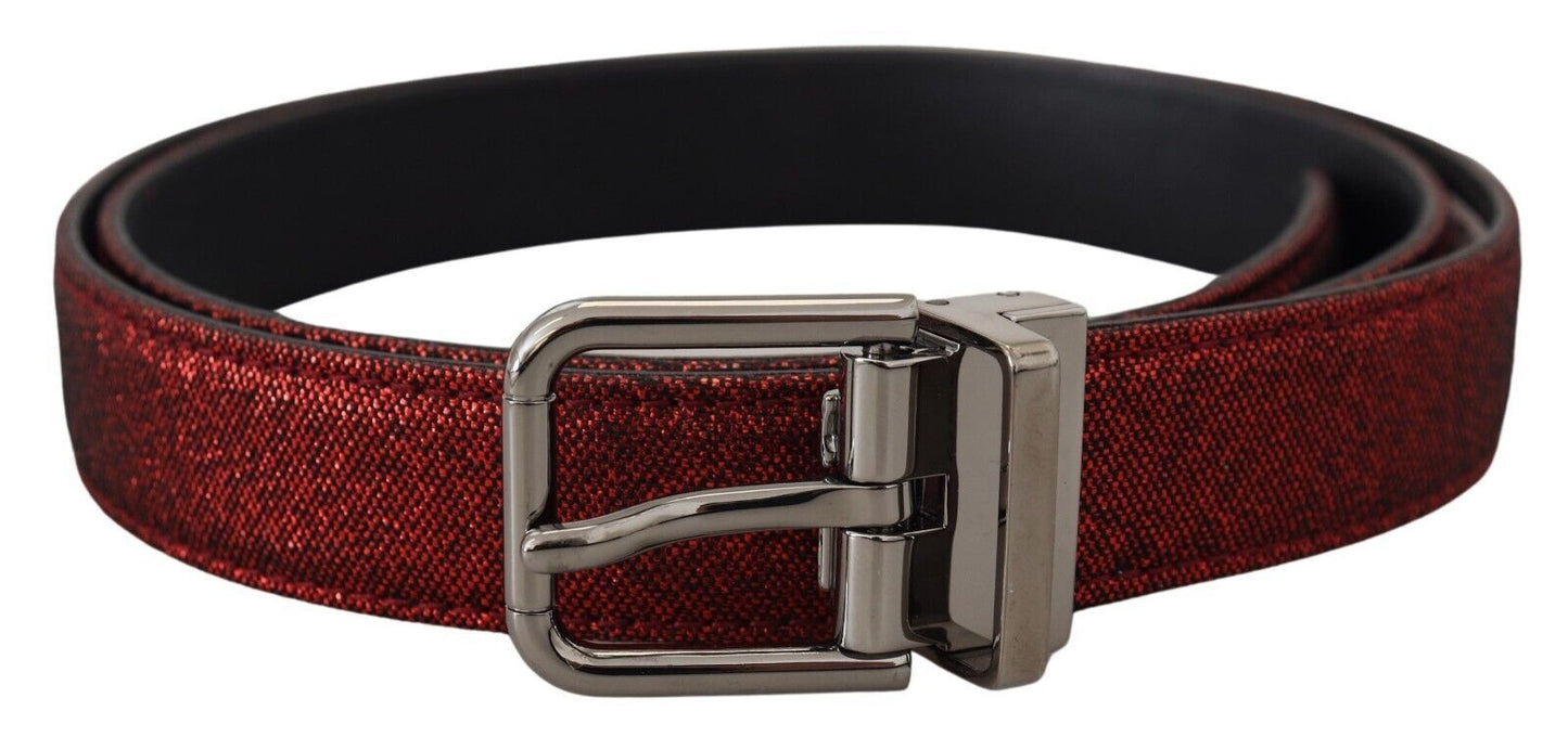 Elegant Red Leather Belt with Metal Buckle