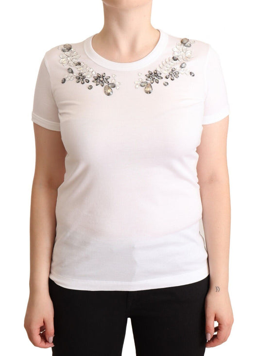 Crystal-Embellished White Cotton Tee