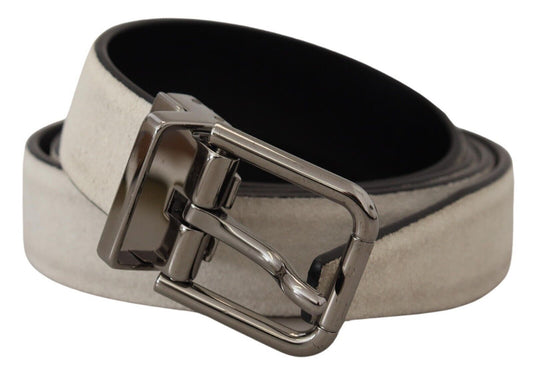 Italian White Leather Belt with Metal Buckle