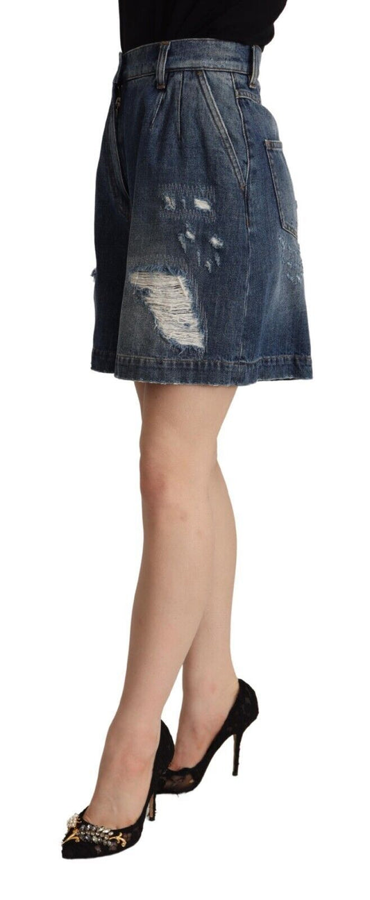 Chic High-Waisted Distressed Bermuda Shorts