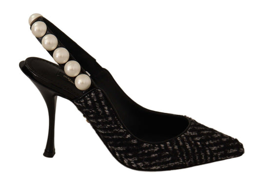 Elegant Slingback Heels with Faux Pearl Adornments
