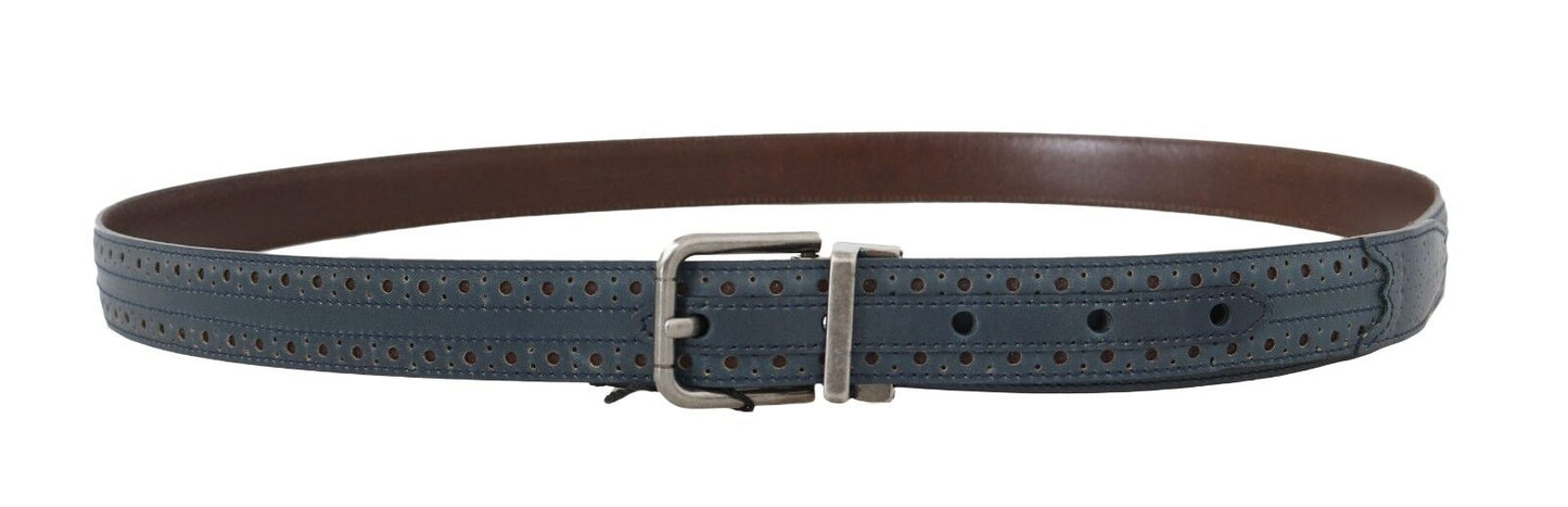 Elegant Blue Leather Men's Belt