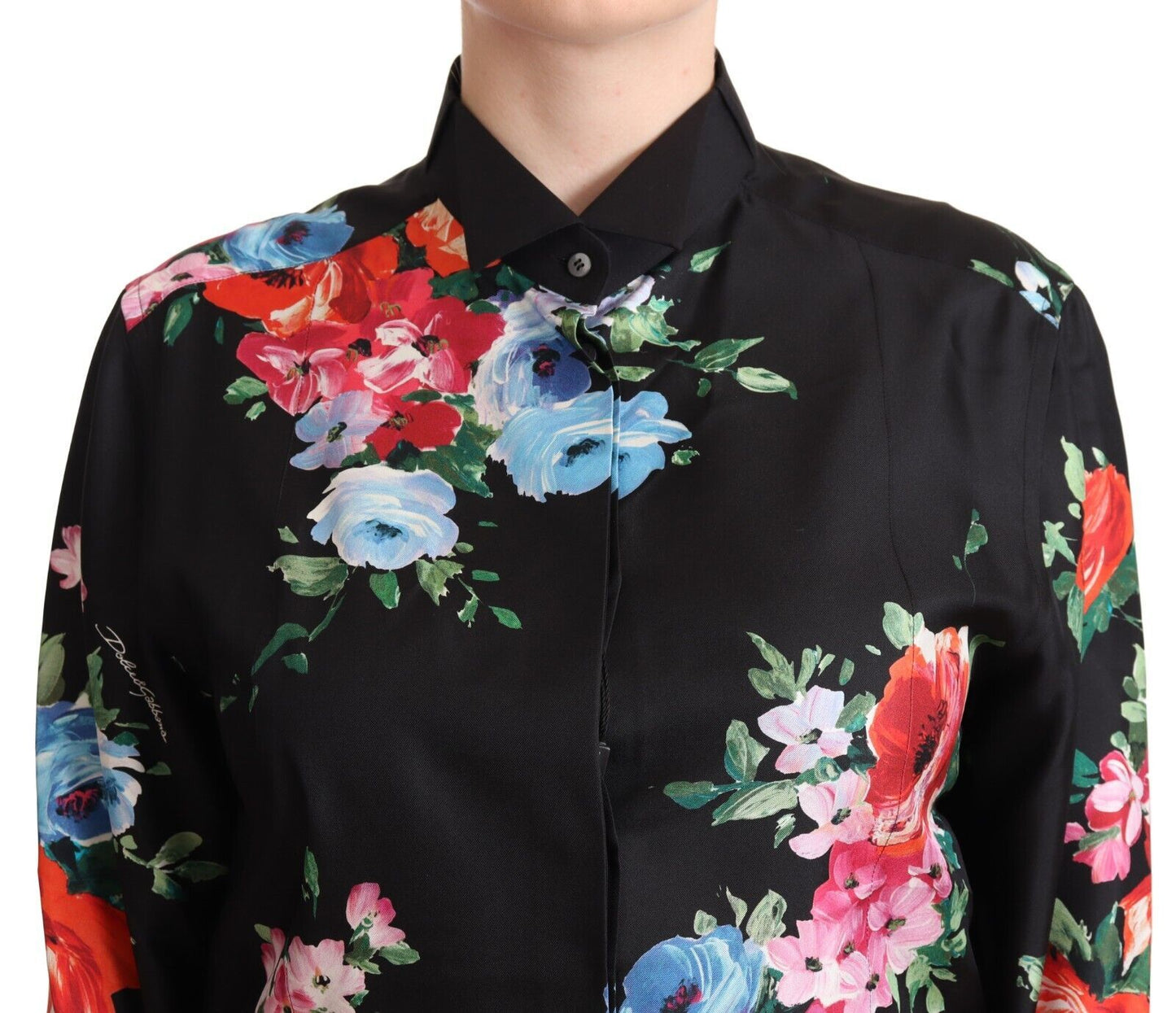 Elegant Floral Silk-Cotton Polo Blouse