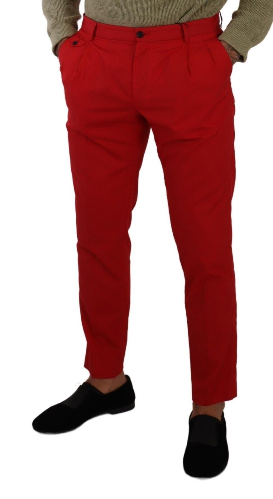 Chic Red Cotton Slim Fit Dress Pants