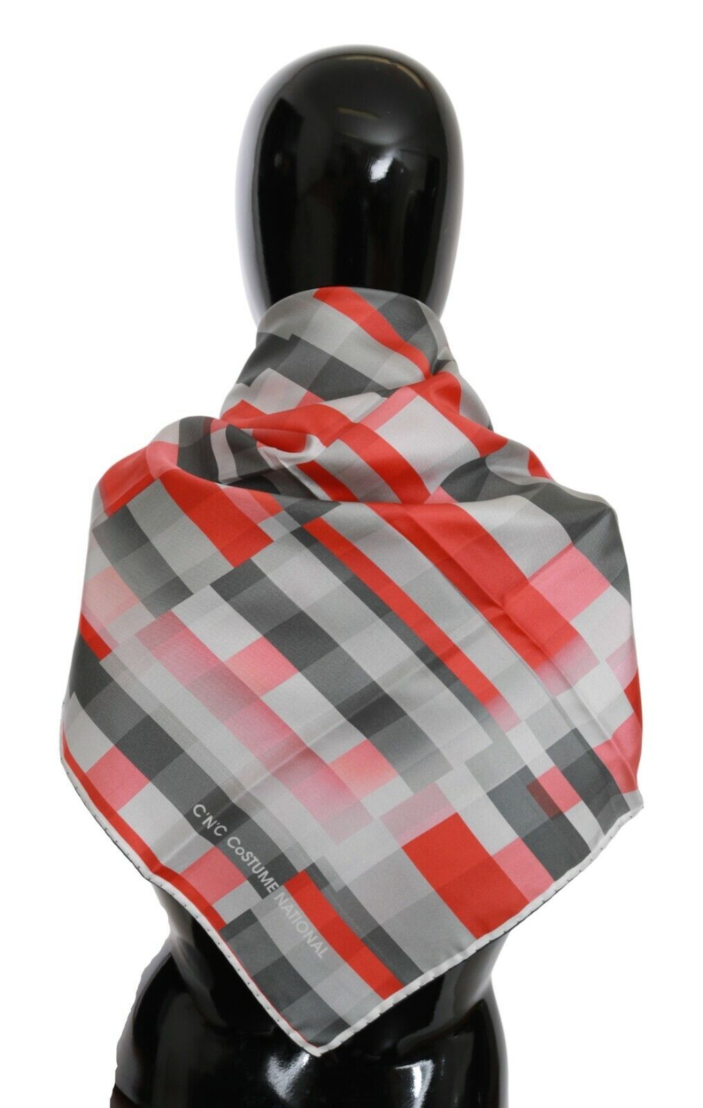 Elegant Silk Checkered Scarf in Gray and Red