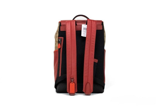 Track Colorblock Khaki Canvas Red Leather Logo Stamp Backpack Bag