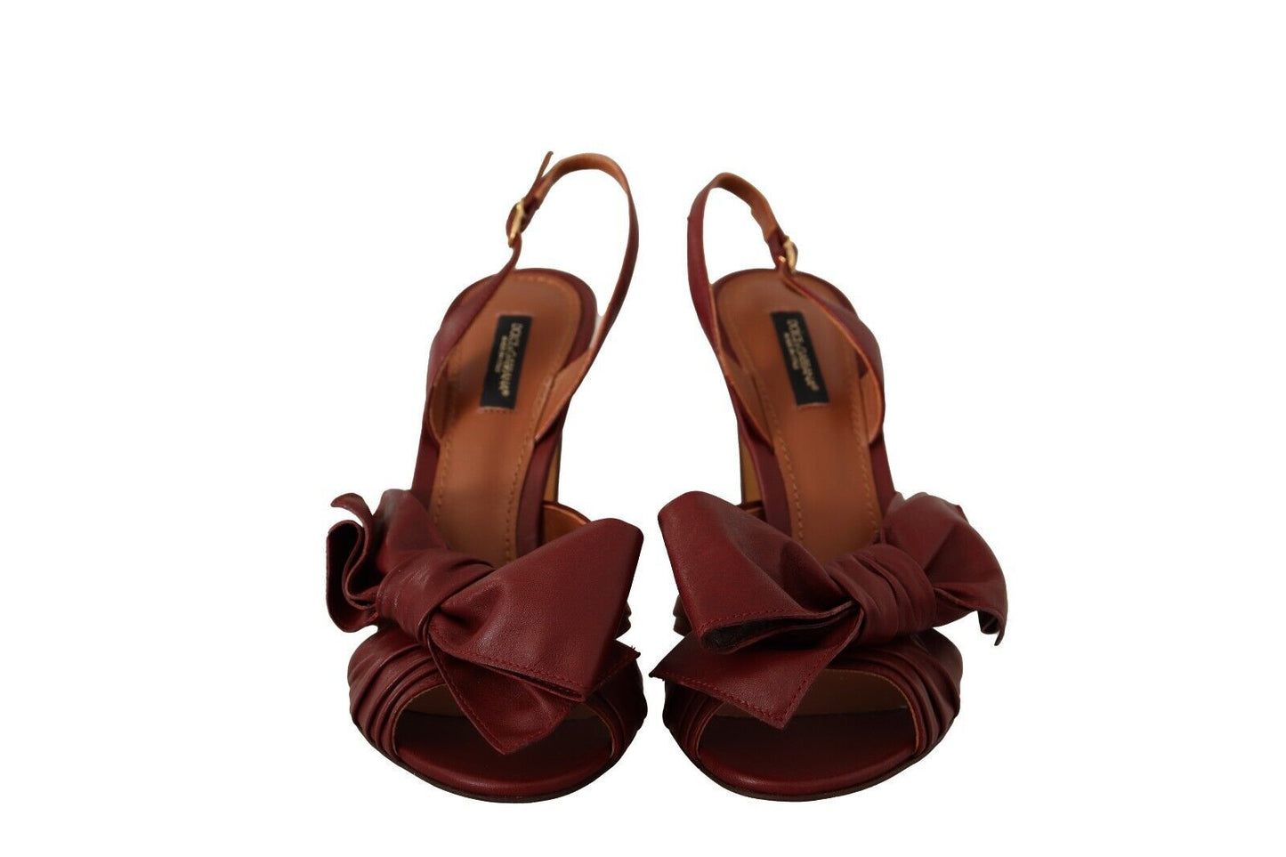 Burgundy Bow Applique Leather Heels
