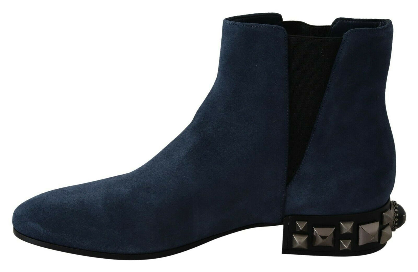 Chic Blue Suede Mid-Calf Boots with Stud Details