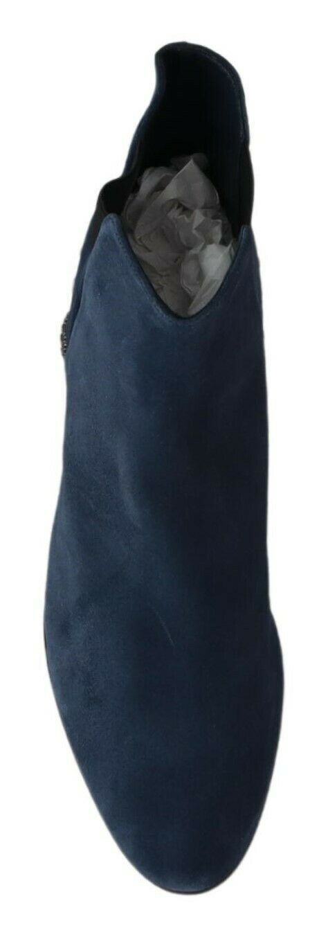 Chic Blue Suede Mid-Calf Boots with Stud Details