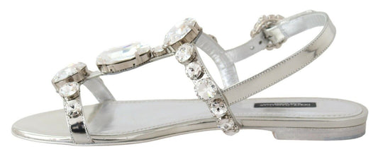 Crystal Embellished Silver Leather Sandals