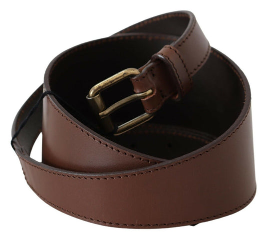Chic Brown Leather Fashion Belt with Bronze-Tone Hardware