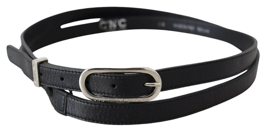Elegant Black Leather Adjustable Belt