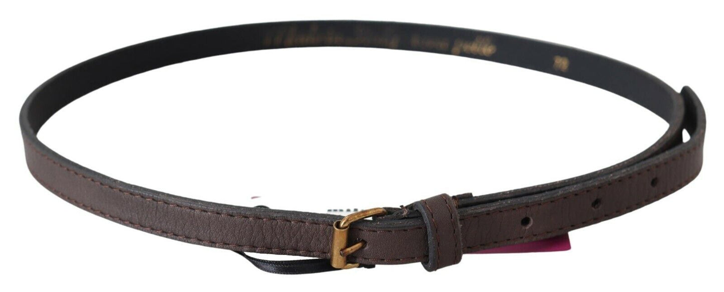 Elegant Brown Leather Fashion Belt with Gold-Tone Buckle