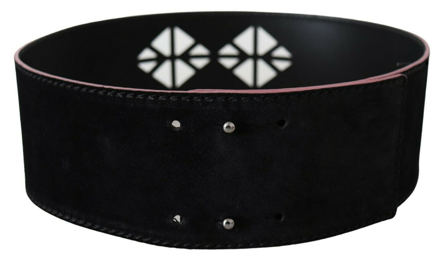Elegant Wide Leather Fashion Belt with Metal Accents