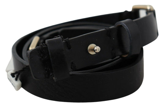 Elegant Black Leather Fashion Belt with Gold-Tone Buckle