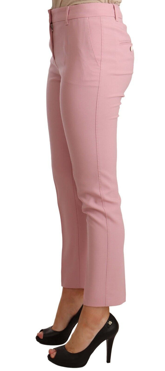 Elegant Pink Virgin Wool Cropped Trousers