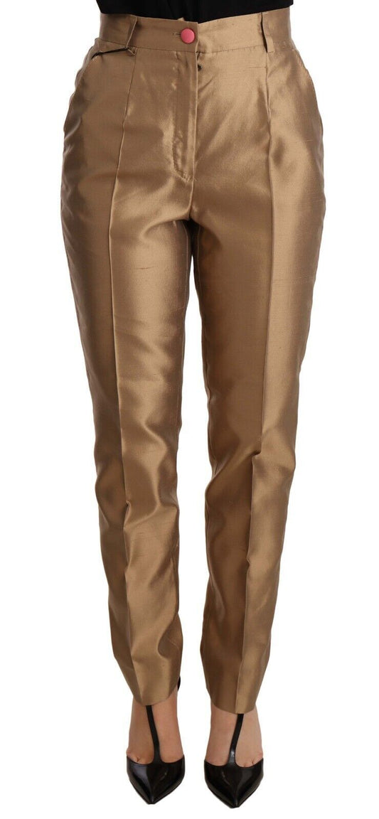Elegant Tapered Silk Trousers in Gold