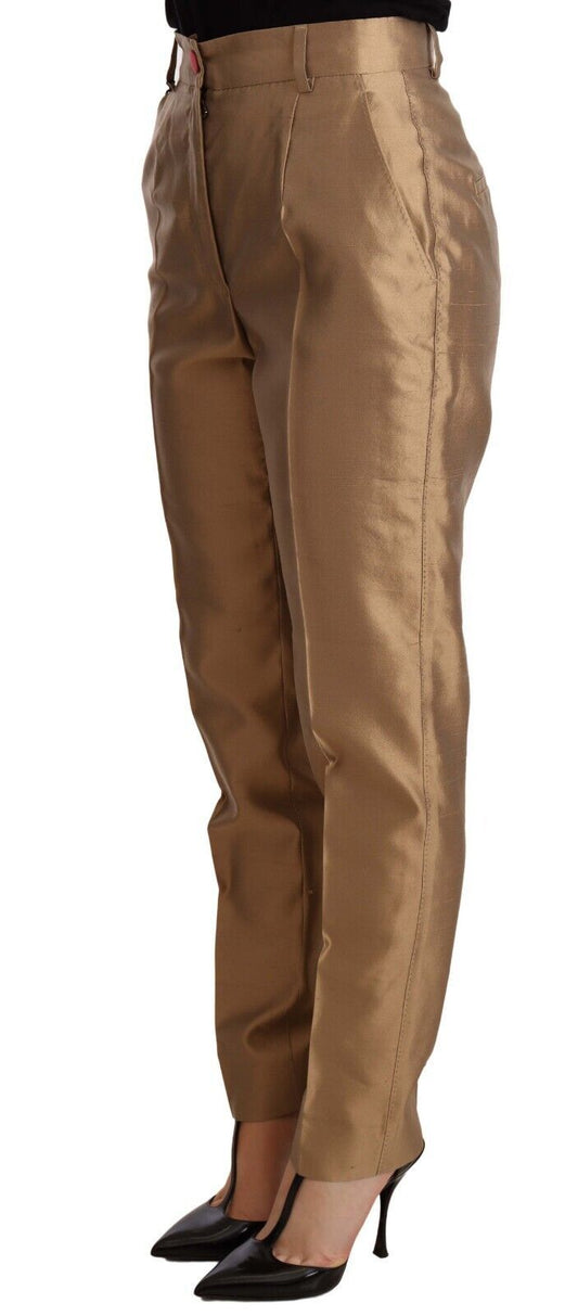 Elegant Tapered Silk Trousers in Gold