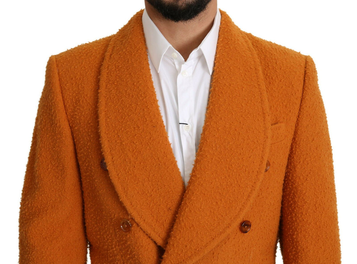 Elegant Orange Wool Trench Coat