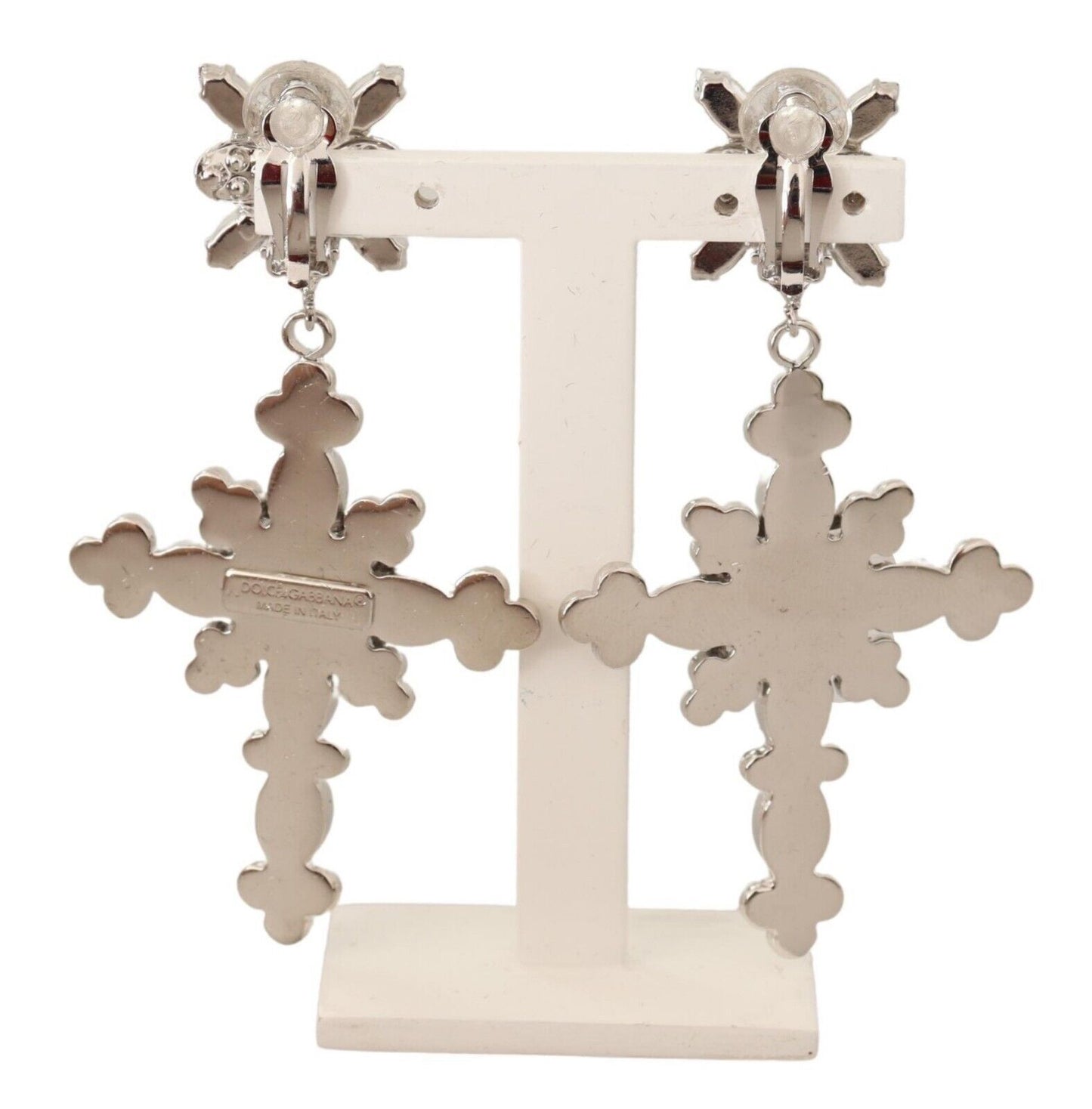 Elegant Silver Cross Clip-On Earrings