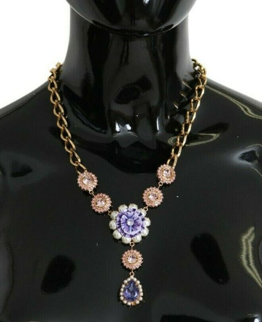 Elegant Gold Crystal Floral Charm Necklace
