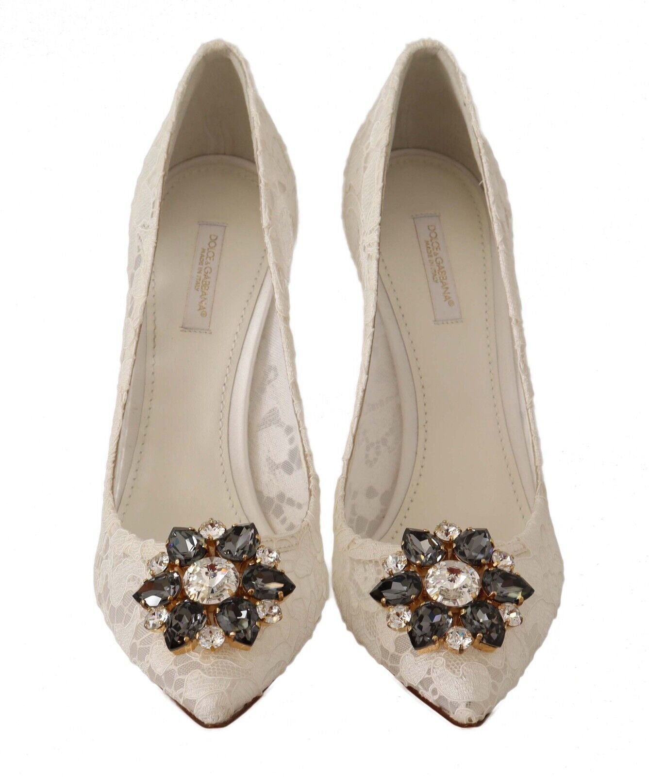 Elegant White Lace Heels with Crystal Embellishments