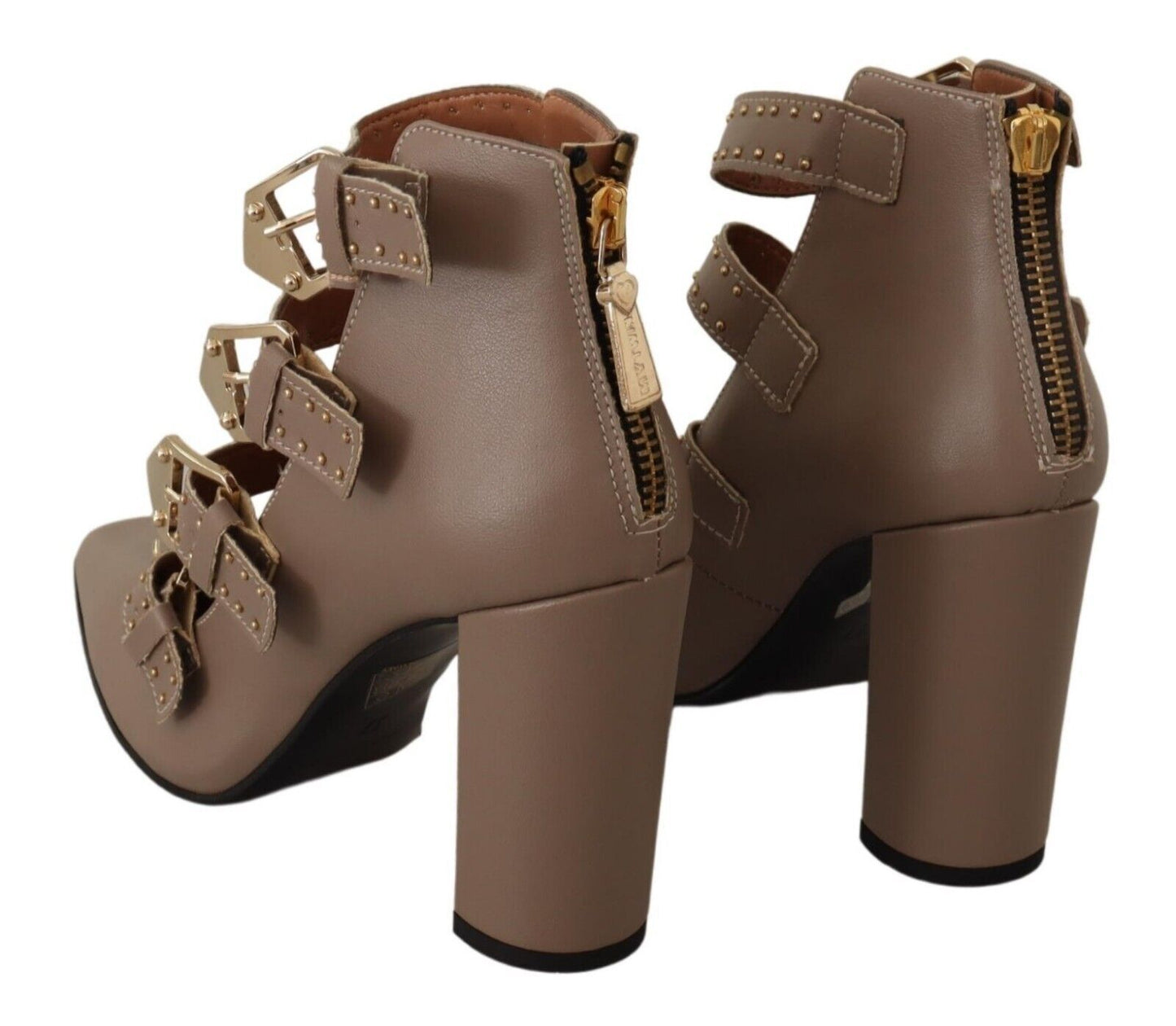Elegant Leather Multi-Buckle Heels in Brown