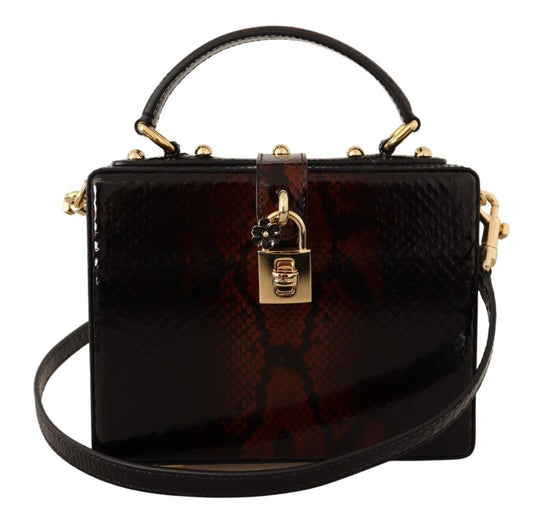 Elegant Bordeaux & Black Python Leather Crossbody Bag