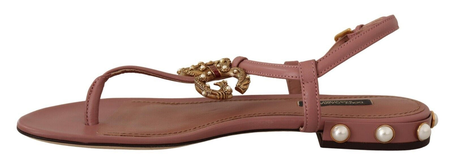 Elegant Pink Leather Ankle Strap Sandals