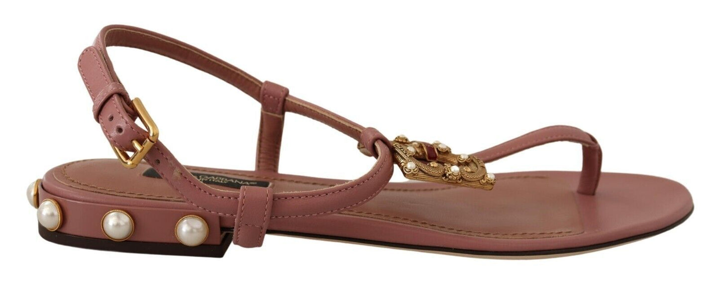 Elegant Pink Leather Ankle Strap Sandals