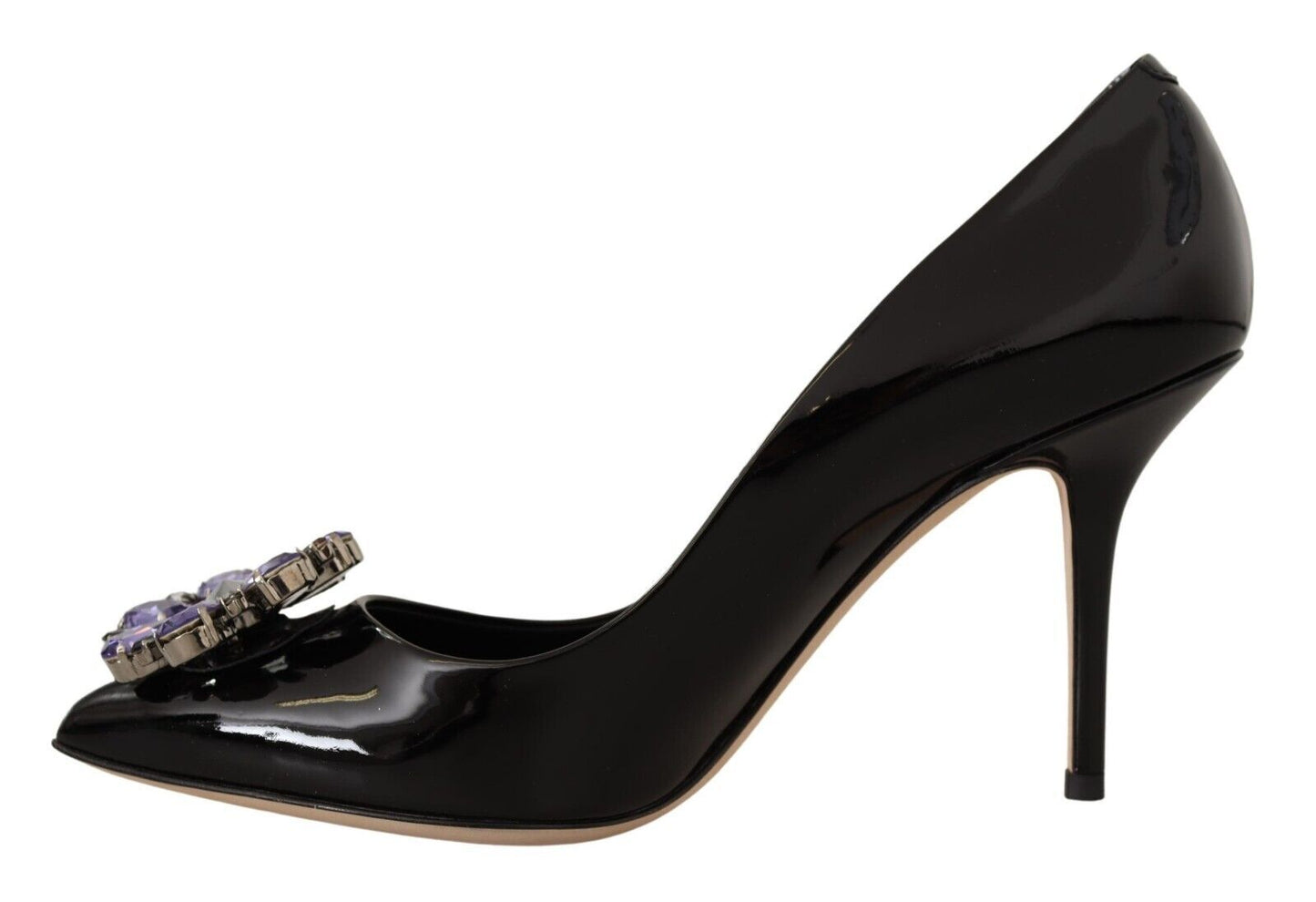Elegant Patent Leather Pumps with Purple Crystals