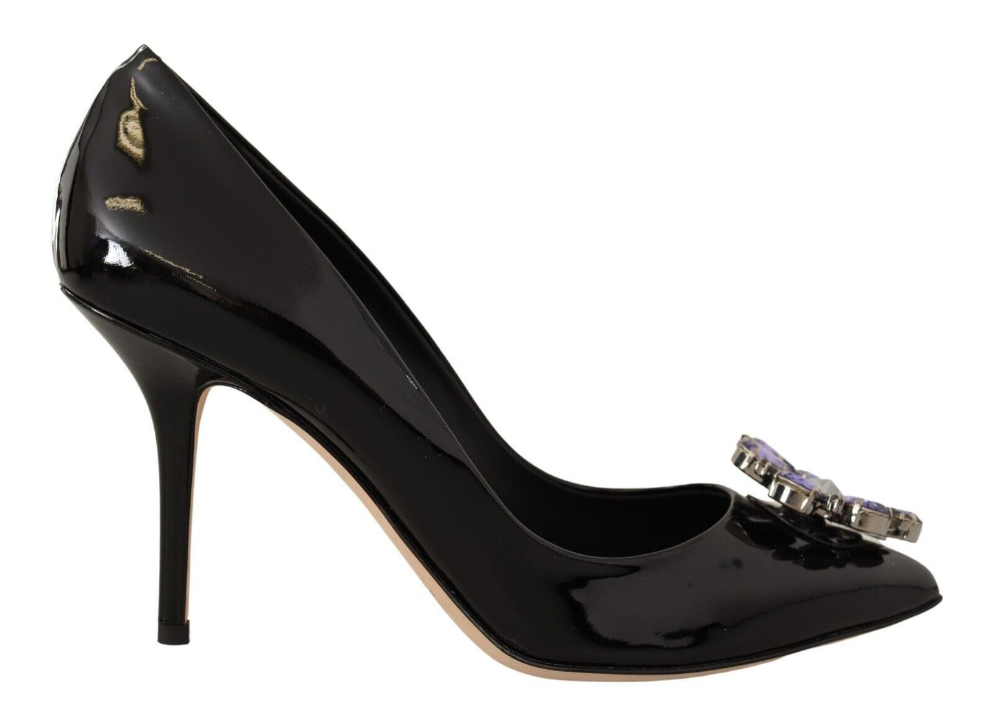 Elegant Patent Leather Pumps with Purple Crystals