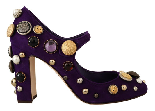 Elegant Suede Heels with Jewel Buttons