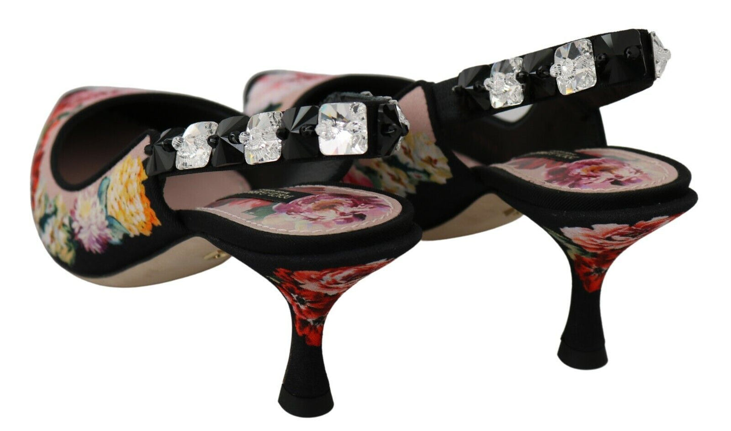 Elegant Floral Slingback Heels with Crystal Embellishments