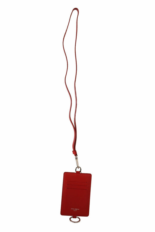 Red Leather Cardholder with Neck Strap