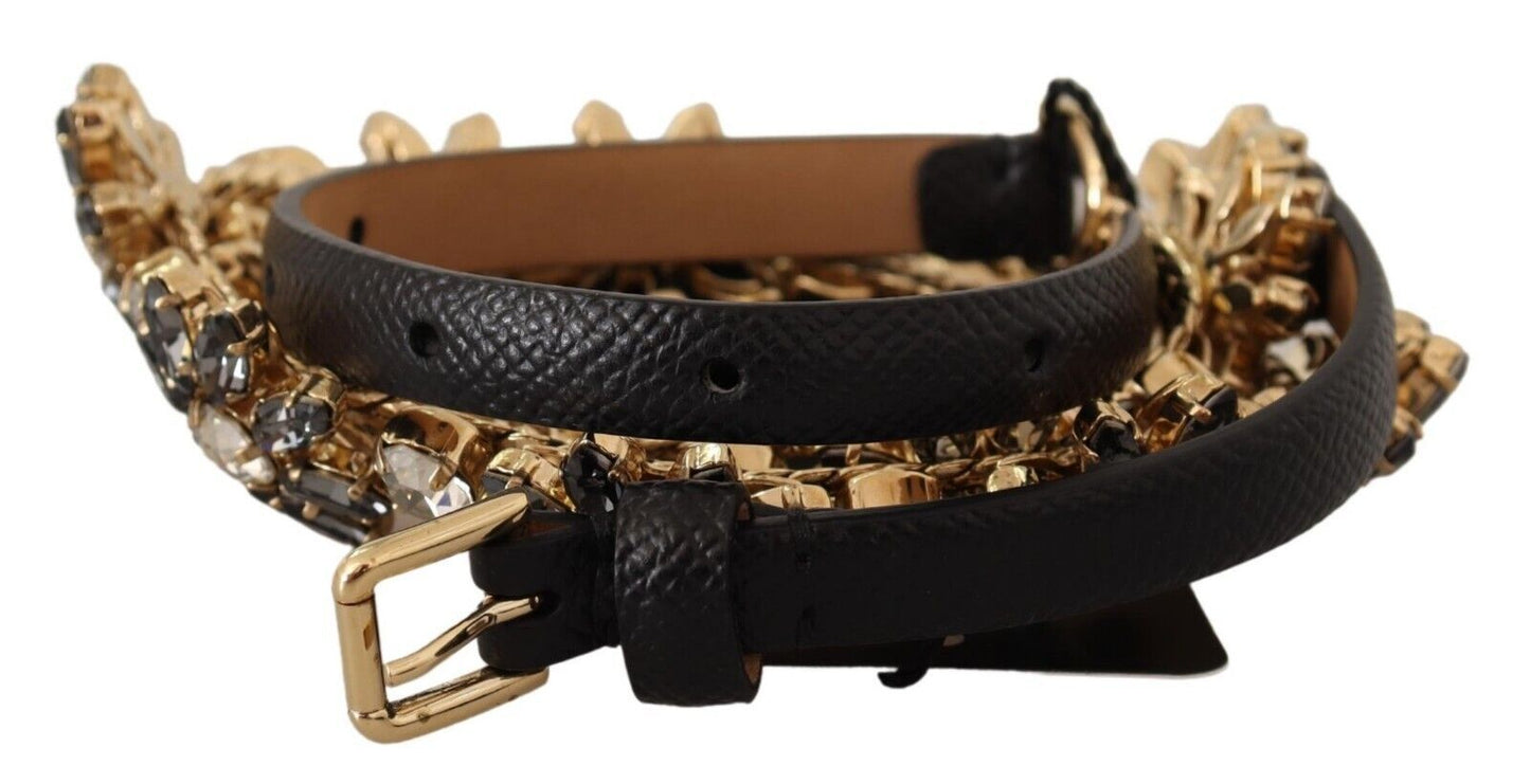 Elegant Crystal Daisy Chain Leather Belt